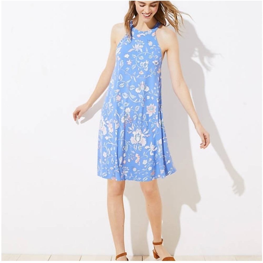 NWT - Anne Taylor LOFT Blue Floral Backless Dress - XS